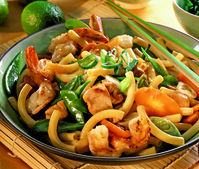 Nudelwok mit Gem�se, Putenfleisch